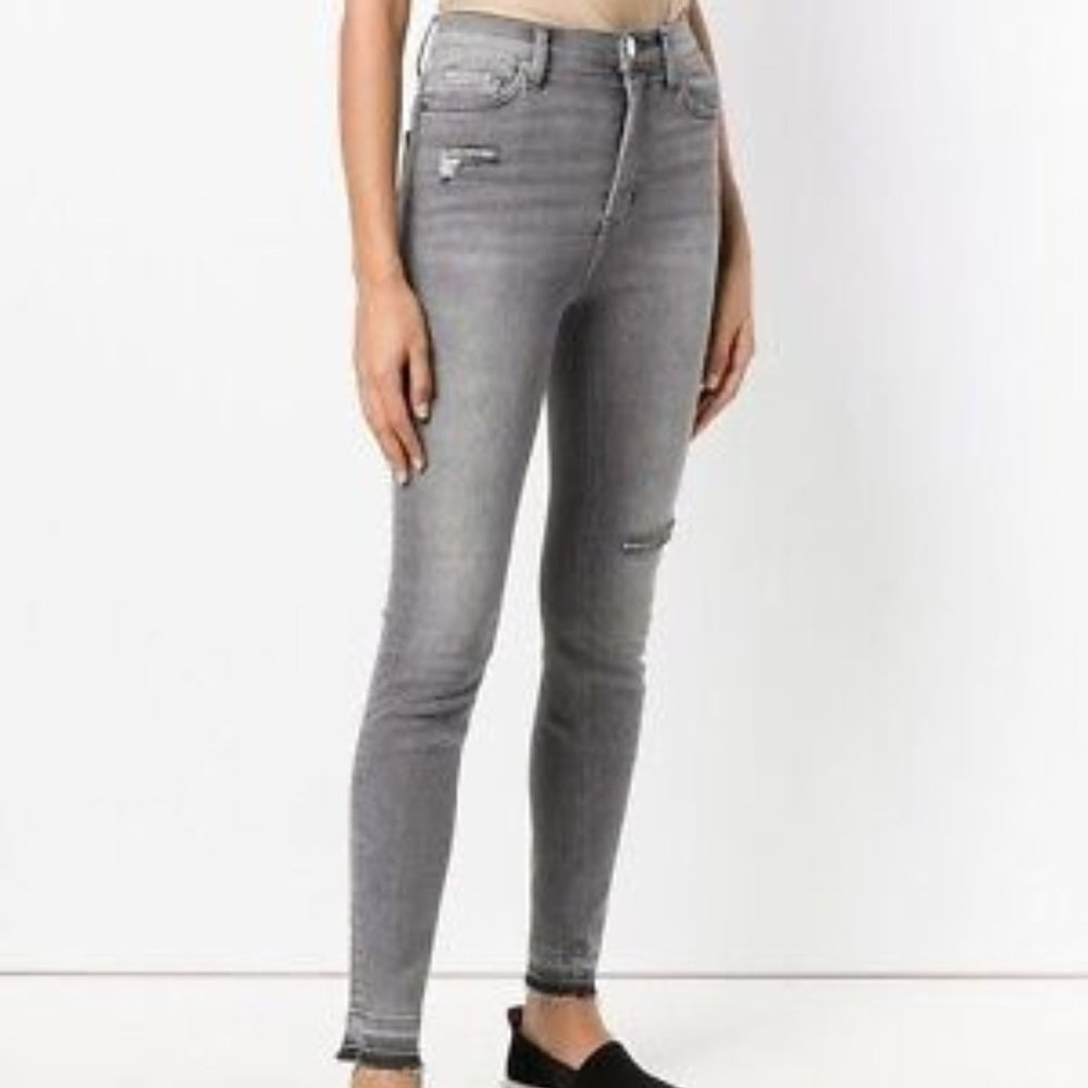 Current/Elliott ~Women’s Ultra High Waist Skinny Jeans Gray Fade Out Destroy 27